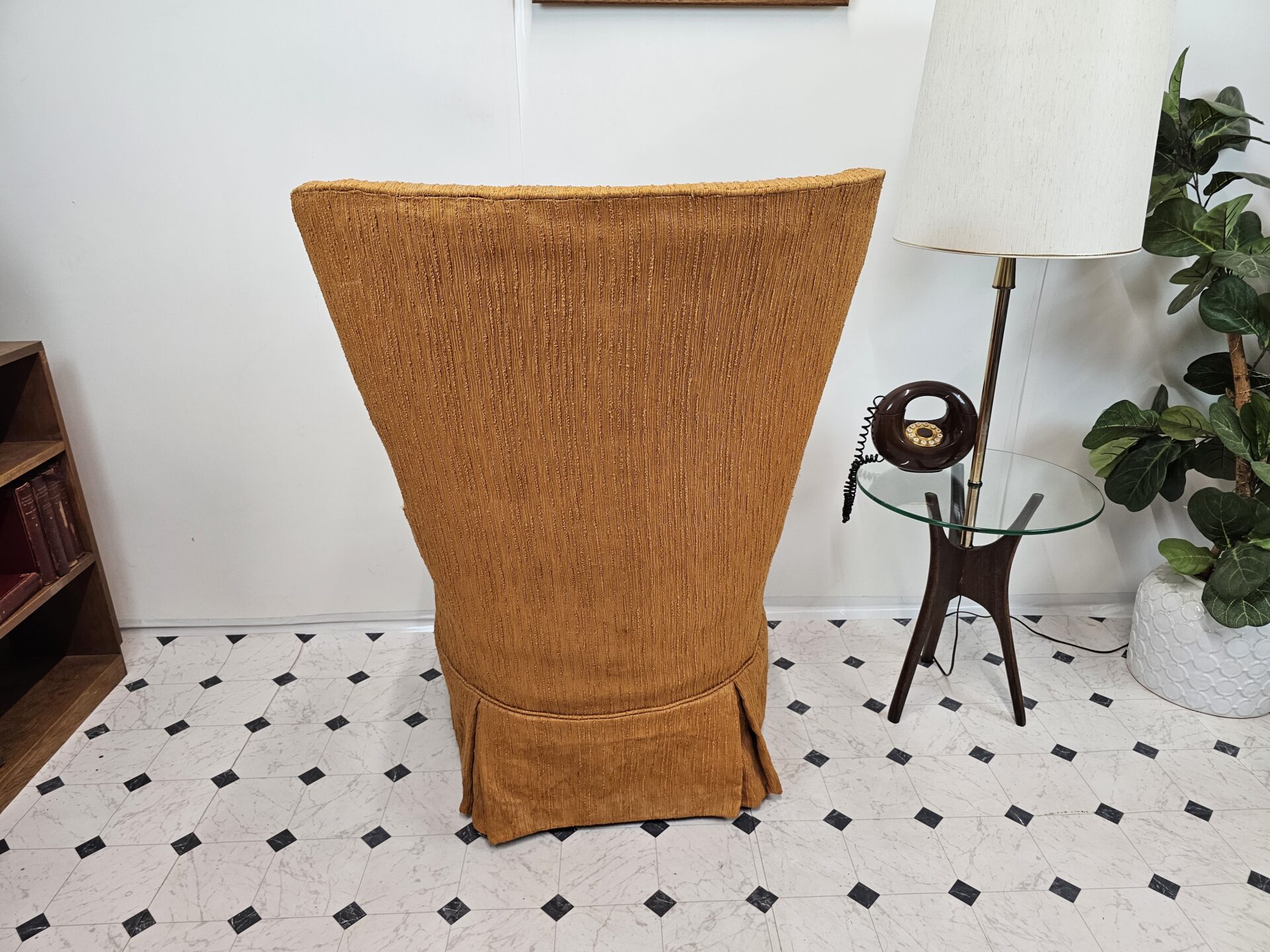 Mid Century Modern Wingback Chair Sculptural, Orange Ribbed Chenille - Image 5