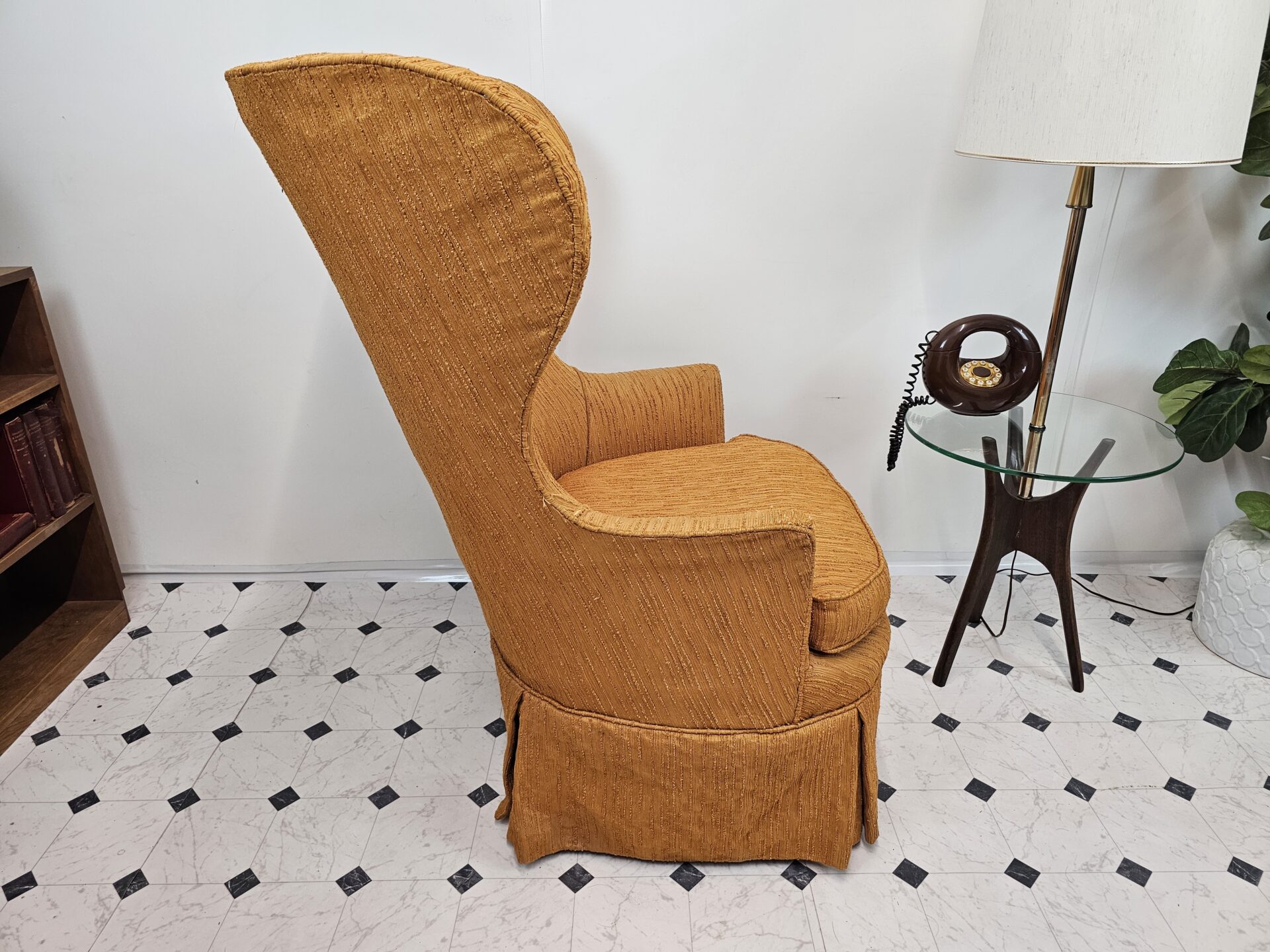 Mid Century Modern Wingback Chair Sculptural, Orange Ribbed Chenille - Image 6