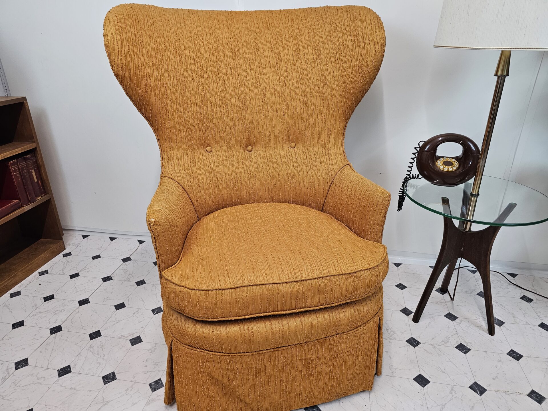 Mid Century Modern Wingback Chair Sculptural, Orange Ribbed Chenille - Image 8