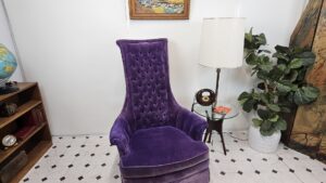 Hollywood Regency High Wingback Chair, Purple Velvet