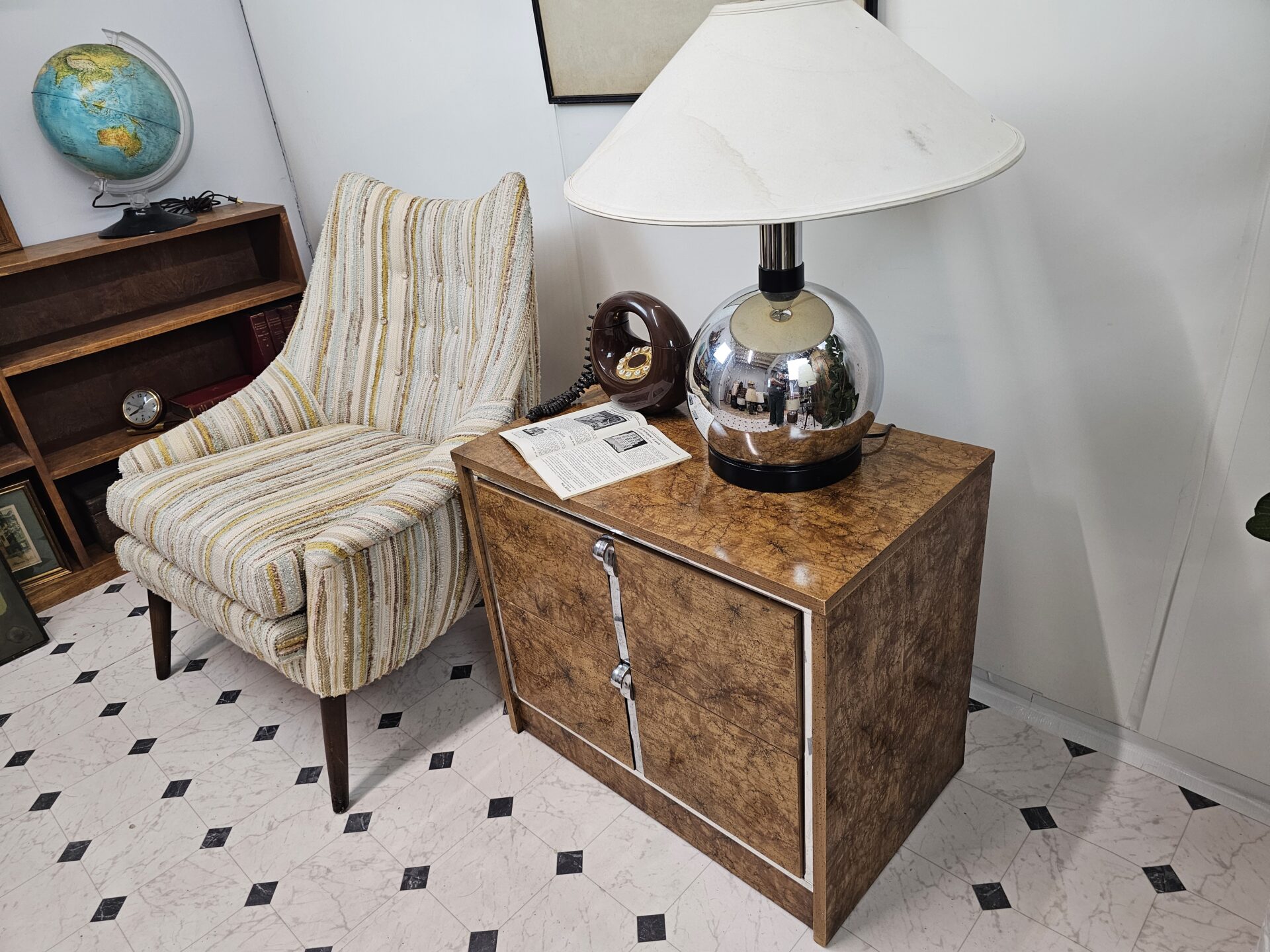 Mid-Century Modern Burlwood & Chrome Nightstand - Image 11