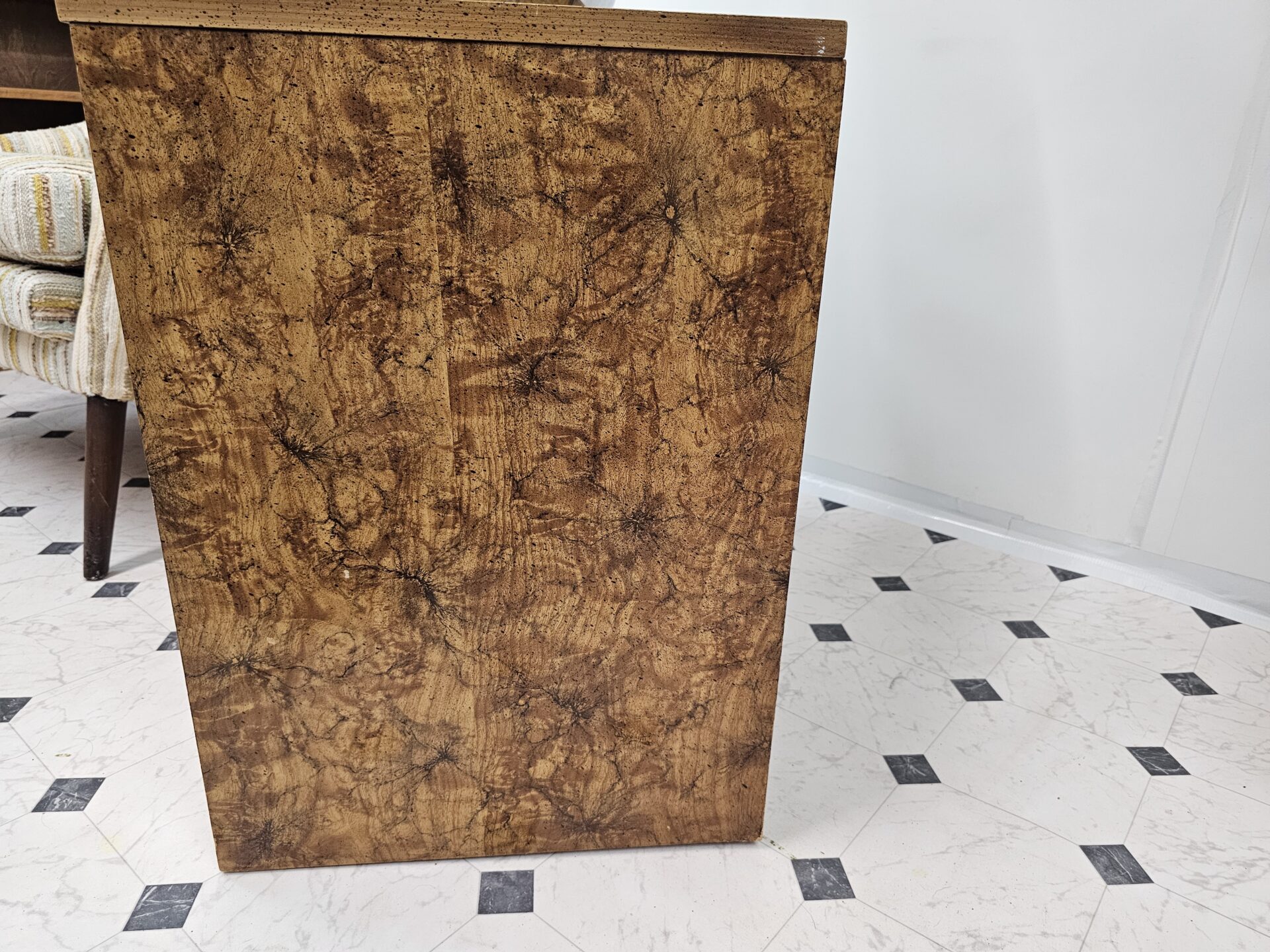 Mid-Century Modern Burlwood & Chrome Nightstand - Image 8
