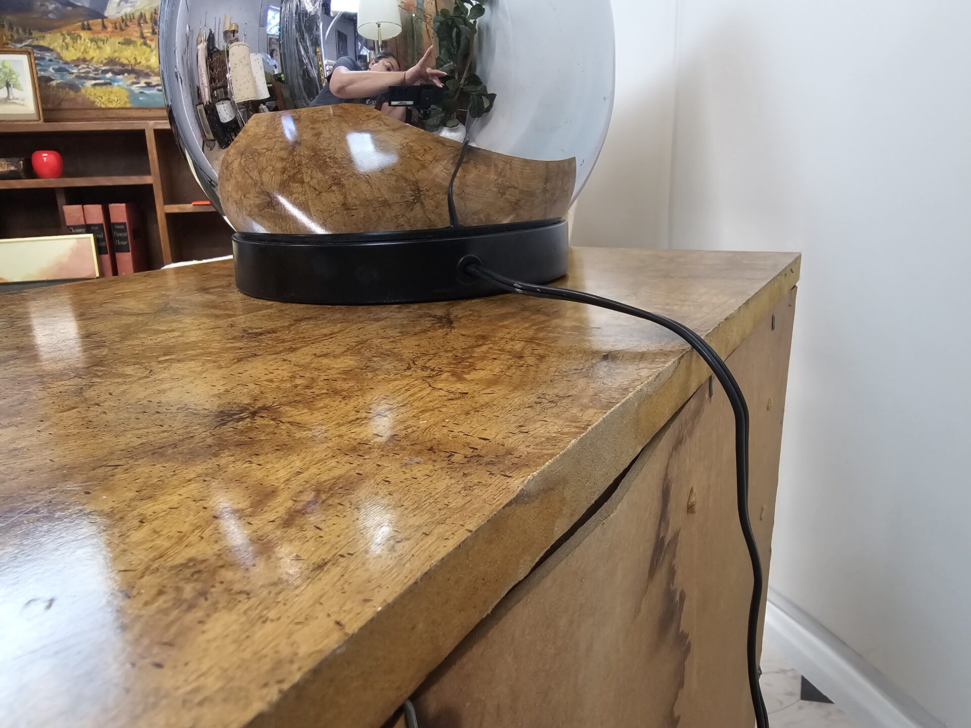 Mid-Century Modern Burlwood & Chrome Nightstand - Image 7