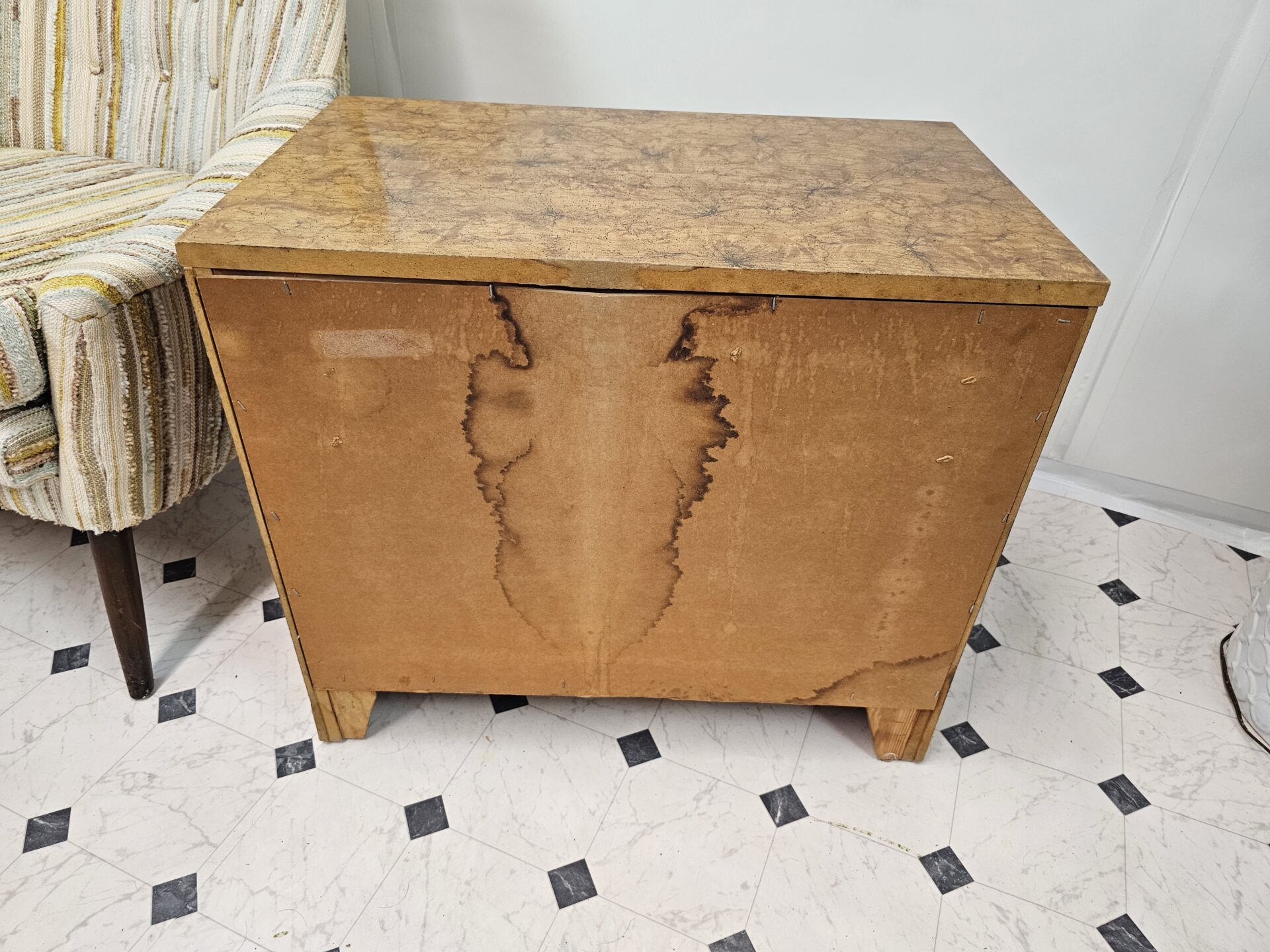 Mid-Century Modern Burlwood & Chrome Nightstand - Image 5