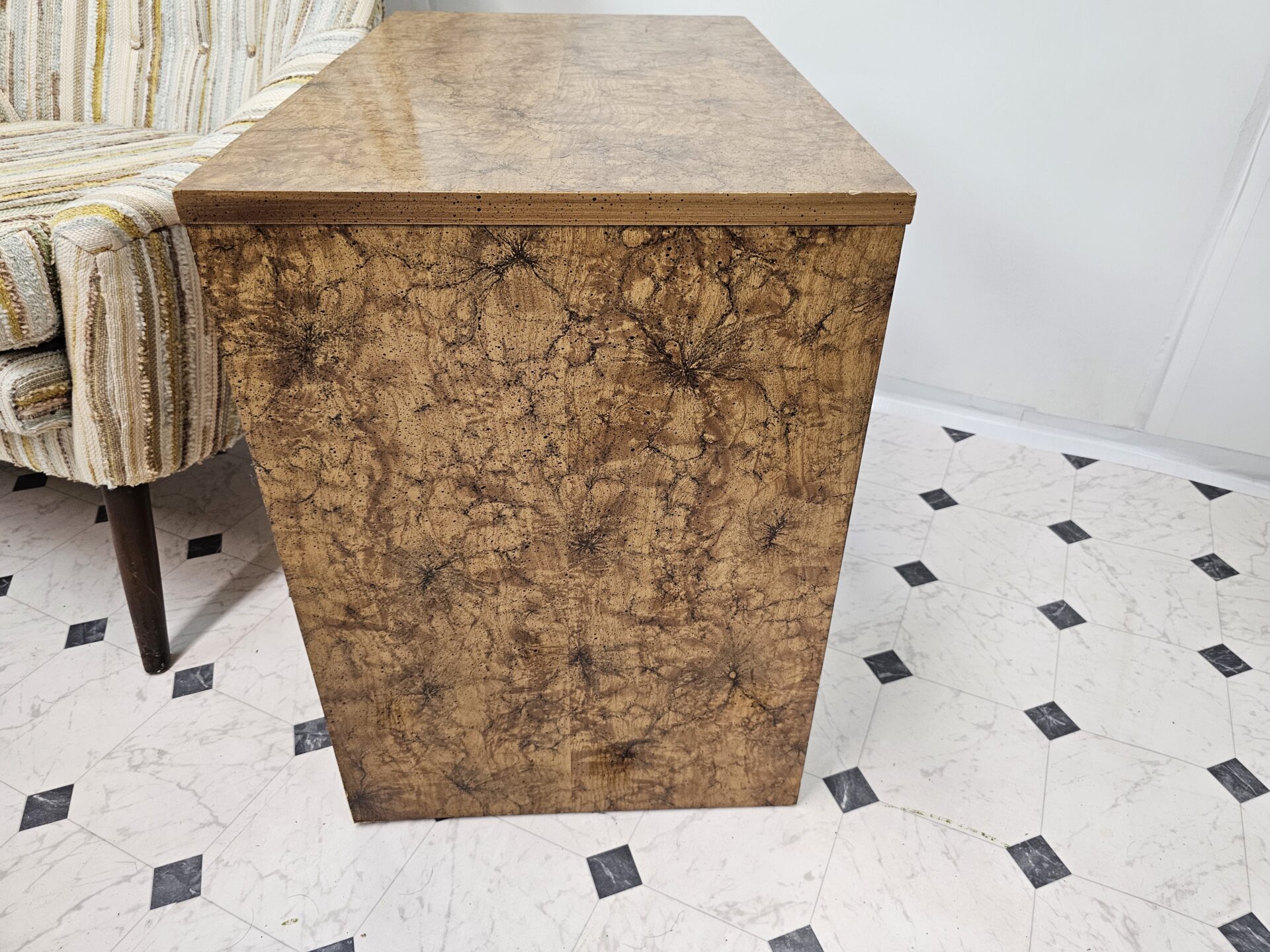 Mid-Century Modern Burlwood & Chrome Nightstand - Image 4