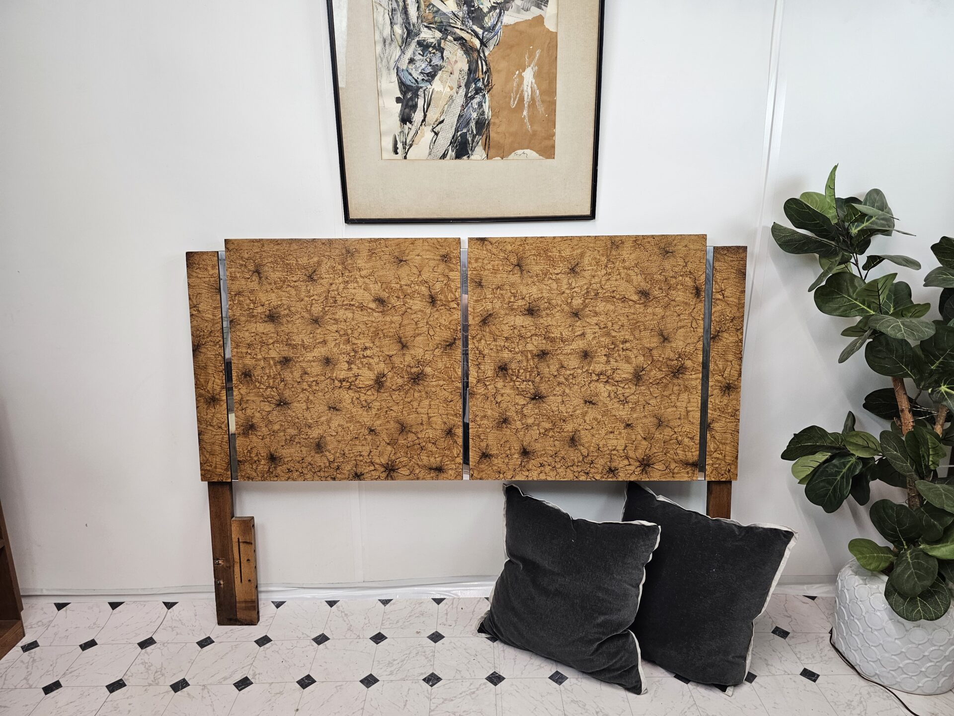 Burlwood and chrome Headboard Queen/full - Image 7
