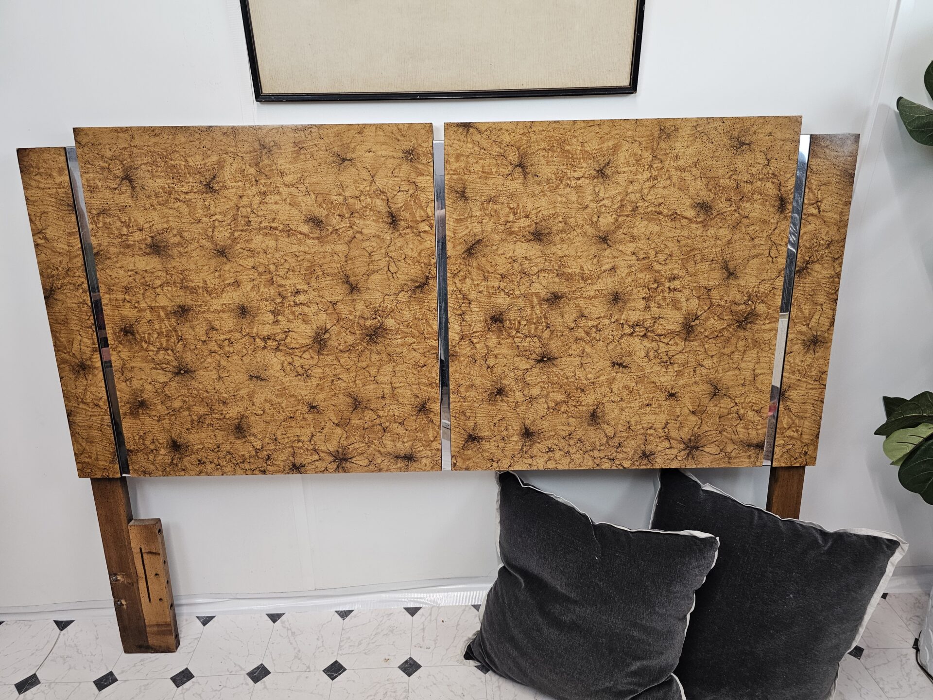 Burlwood and chrome Headboard Queen/full - Image 6