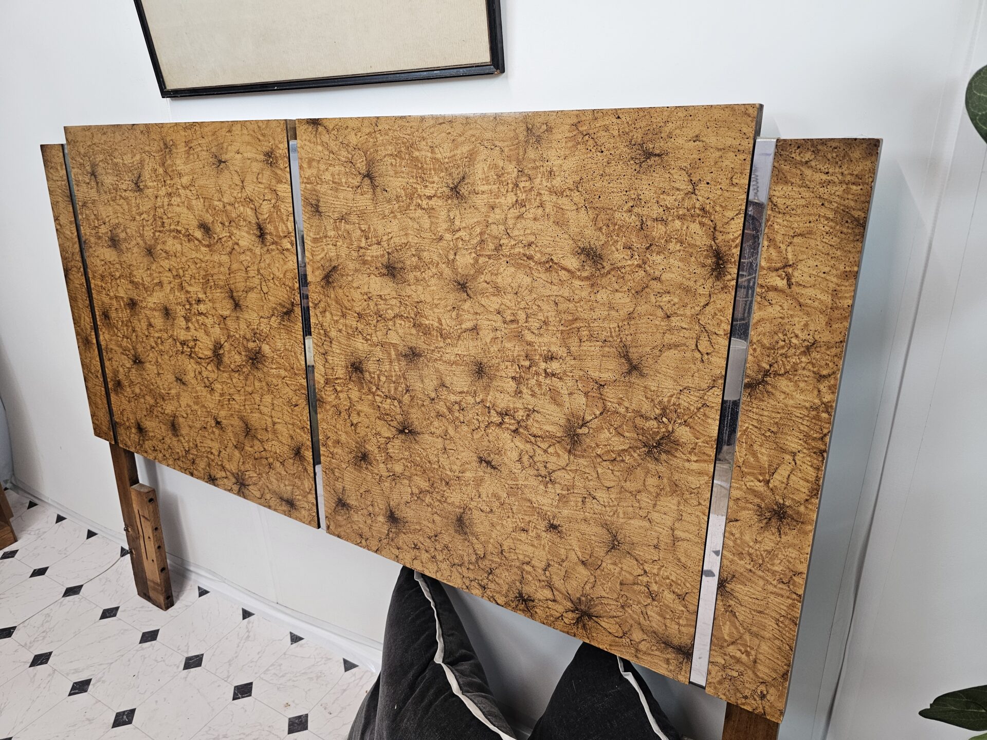 Burlwood and chrome Headboard Queen/full - Image 5