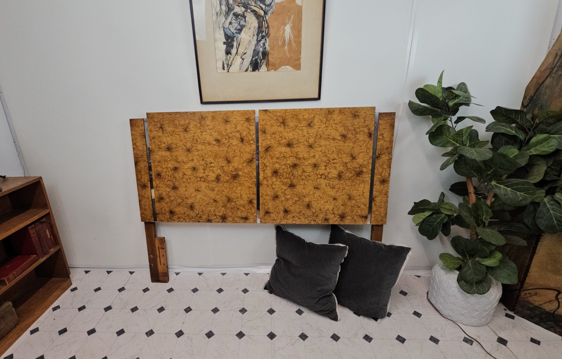 Burlwood and chrome Headboard Queen/full - Image 2