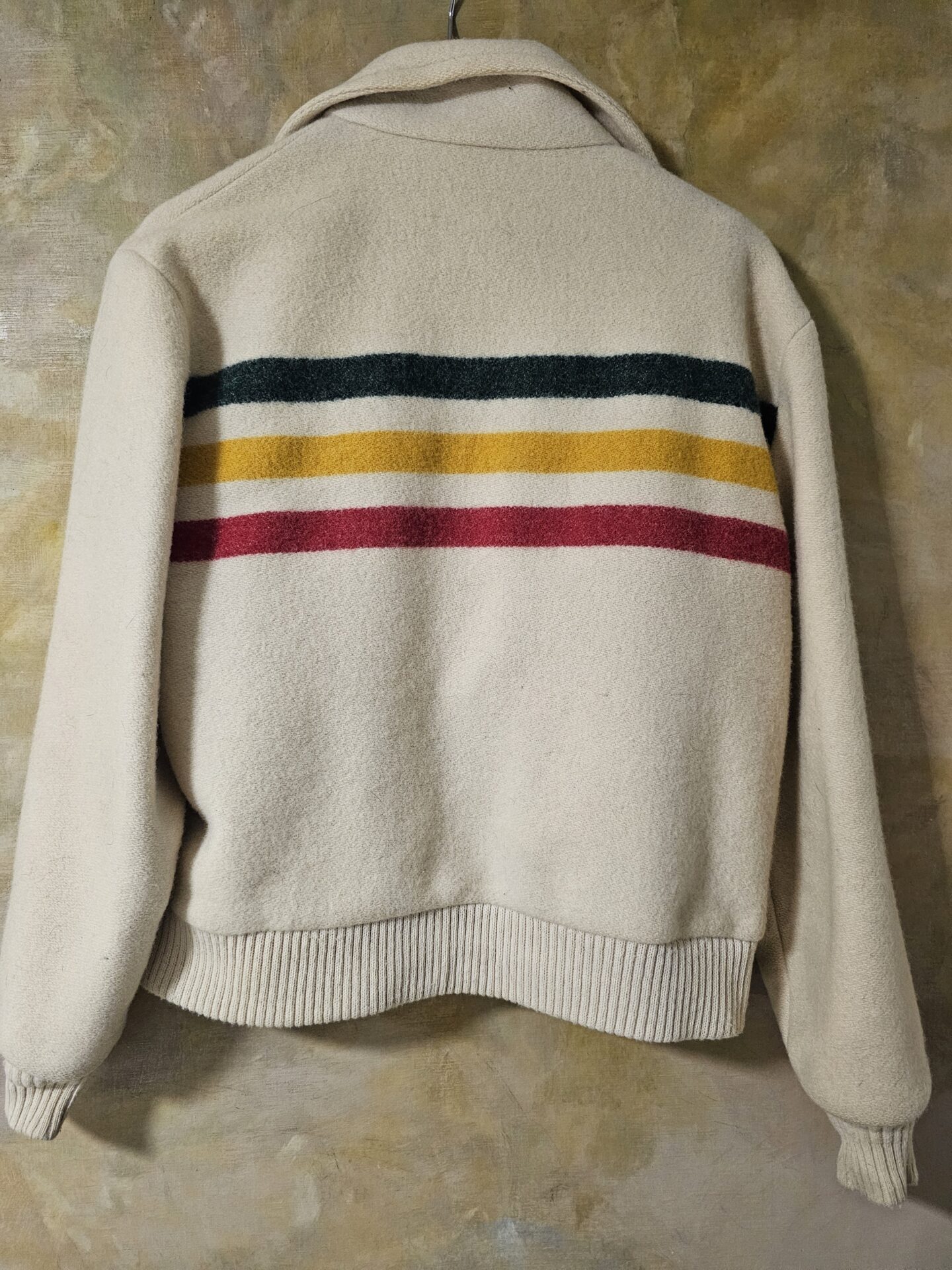 Vintage Woolrich Striped Wool Jacket – Cream 70s Zip Front Women’s Jacket - Image 3
